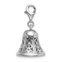 Amore La Vita Sterling Silver Rhodium-plated Polished 3-D Movable Bell Charm with Fancy Lobster Clasp view 2