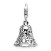 Amore La Vita Sterling Silver Rhodium-plated Polished 3-D Movable Bell Charm with Fancy Lobster Clasp view 3