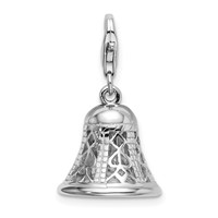 Amore La Vita Sterling Silver Rhodium-plated Polished 3-D Movable Bell Charm with Fancy Lobster Clasp view 1