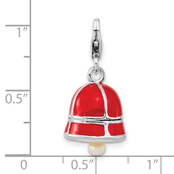 SS RH FW Cultured Pearl Red Enamel Bell w/Lobster Clasp Charm