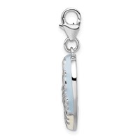 Amore La Vita Sterling Silver Rhodium-plated Polished Blue Enameled Mom Photo Charm with Fancy Lobster Clasp view 2