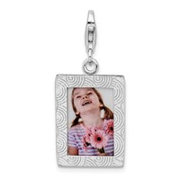 Amore La Vita Sterling Silver Rhodium-plated Polished Picture Frame Charm with Fancy Lobster Clasp view 1
