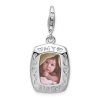 Amore La Vita Sterling Silver Rhodium-plated Polished My Baby Frame Charm with Fancy Lobster Clasp view 1