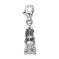 Amore La Vita Sterling Silver Rhodium-plated Polished 3-D Baby Carriage Charm with Fancy Lobster Clasp view 3
