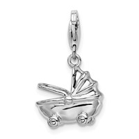 Amore La Vita Sterling Silver Rhodium-plated Polished 3-D Baby Carriage Charm with Fancy Lobster Clasp view 1