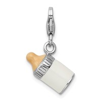 Amore La Vita Sterling Silver Rhodium-plated Polished 3-D Enameled Baby Bottle Charm with Fancy Lobster Clasp view 3