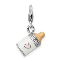 Amore La Vita Sterling Silver Rhodium-plated Polished 3-D Enameled Baby Bottle Charm with Fancy Lobster Clasp view 1