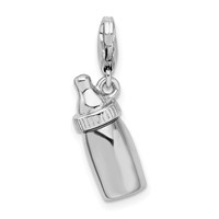 Amore La Vita Sterling Silver Rhodium-plated Polished 3-D Baby Bottle Charm with Fancy Lobster Clasp view 3