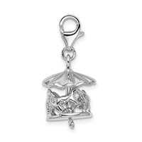 Amore La Vita Sterling Silver Rhodium-plated Polished 3-D Moveable Carousel Charm with Fancy Lobster Clasp view 2