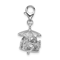 Amore La Vita Sterling Silver Rhodium-plated Polished 3-D Moveable Carousel Charm with Fancy Lobster Clasp view 3