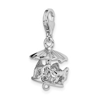 Amore La Vita Sterling Silver Rhodium-plated Polished 3-D Moveable Carousel Charm with Fancy Lobster Clasp view 4