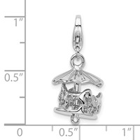 Amore La Vita Sterling Silver Rhodium-plated Polished 3-D Moveable Carousel Charm with Fancy Lobster Clasp view 5