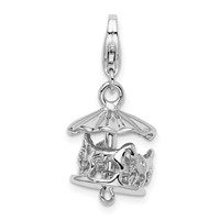 Amore La Vita Sterling Silver Rhodium-plated Polished 3-D Moveable Carousel Charm with Fancy Lobster Clasp view 1