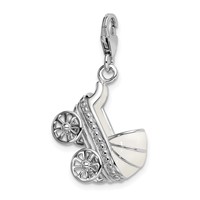 Amore La Vita Sterling Silver Rhodium-plated Polished 3-D Enameled Baby Carriage Charm with Fancy Lobster Clasp view 4