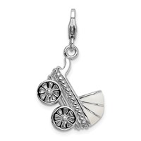 Amore La Vita Sterling Silver Rhodium-plated Polished 3-D Enameled Baby Carriage Charm with Fancy Lobster Clasp view 1