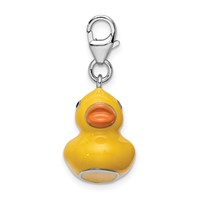 Amore La Vita Sterling Silver Rhodium-plated Polished 3-D Enameled Duck Charm with Fancy Lobster Clasp view 2