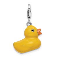 Amore La Vita Sterling Silver Rhodium-plated Polished 3-D Enameled Duck Charm with Fancy Lobster Clasp view 3