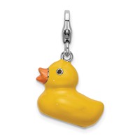 Amore La Vita Sterling Silver Rhodium-plated Polished 3-D Enameled Duck Charm with Fancy Lobster Clasp view 1