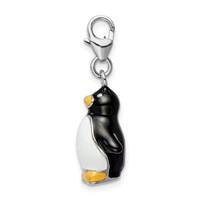Amore La Vita Sterling Silver Rhodium-plated Polished 3-D Enameled Penguin Charm with Fancy Lobster Clasp view 2