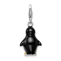 Amore La Vita Sterling Silver Rhodium-plated Polished 3-D Enameled Penguin Charm with Fancy Lobster Clasp view 3