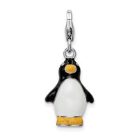 Amore La Vita Sterling Silver Rhodium-plated Polished 3-D Enameled Penguin Charm with Fancy Lobster Clasp view 1