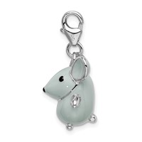 Amore La Vita Sterling Silver Rhodium-plated Polished 3-D Enameled Grey Mouse Charm with Fancy Lobster Clasp view 2