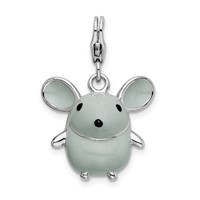 Amore La Vita Sterling Silver Rhodium-plated Polished 3-D Enameled Grey Mouse Charm with Fancy Lobster Clasp view 1