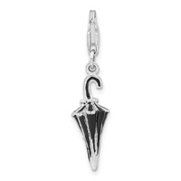 Sterling Silver Rhodium-plated 3-D Enameled & CZ Parasol Charm with Lobster Clasp view 3