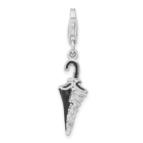 Sterling Silver Rhodium-plated 3-D Enameled & CZ Parasol Charm with Lobster Clasp