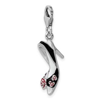Amore La Vita Sterling Silver Rhodium-plated Polished 3-D Enameled High Heel Charm with Fancy Lobster Clasp view 4