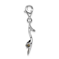Amore La Vita Sterling Silver Rhodium-plated Polished 3-D Black Enameled and Marcasite Shoe Charm with Fancy Lobster Clasp view 2