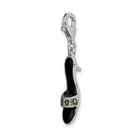 Amore La Vita Sterling Silver Rhodium-plated Polished 3-D Black Enameled and Marcasite Shoe Charm with Fancy Lobster Clasp view 4