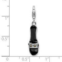 Amore La Vita Sterling Silver Rhodium-plated Polished 3-D Black Enameled and Marcasite Shoe Charm with Fancy Lobster Clasp view 5