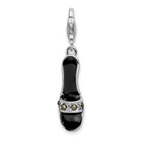 Amore La Vita Sterling Silver Rhodium-plated Polished 3-D Black Enameled and Marcasite Shoe Charm with Fancy Lobster Clasp view 1