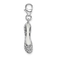 Amore La Vita Sterling Silver Rhodium-plated Polished 3-D Crystal High Heel Charm with Fancy Lobster Clasp view 2