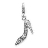 Amore La Vita Sterling Silver Rhodium-plated Polished 3-D Crystal High Heel Charm with Fancy Lobster Clasp view 3