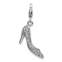 Amore La Vita Sterling Silver Rhodium-plated Polished 3-D Crystal High Heel Charm with Fancy Lobster Clasp view 1