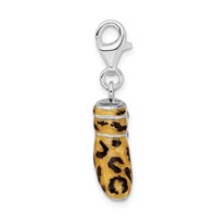 Amore La Vita Sterling Silver Rhodium-plated Polished 3-D CZ Enameled Leopard Print Boot Charm with Fancy Lobster Clasp view 2