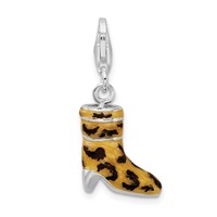 Amore La Vita Sterling Silver Rhodium-plated Polished 3-D CZ Enameled Leopard Print Boot Charm with Fancy Lobster Clasp view 3