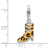 Amore La Vita Sterling Silver Rhodium-plated Polished 3-D CZ Enameled Leopard Print Boot Charm with Fancy Lobster Clasp view 4
