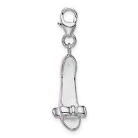 Amore La Vita Sterling Silver Rhodium-plated Polished 3-D Pink Enameled Bow-top High Heel Charm with Fancy Lobster Clasp view 2