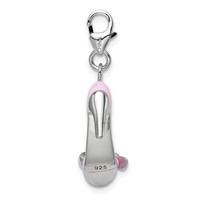 Amore La Vita Sterling Silver Rhodium-plated Polished 3-D Pink Enameled Bow-top High Heel Charm with Fancy Lobster Clasp view 3