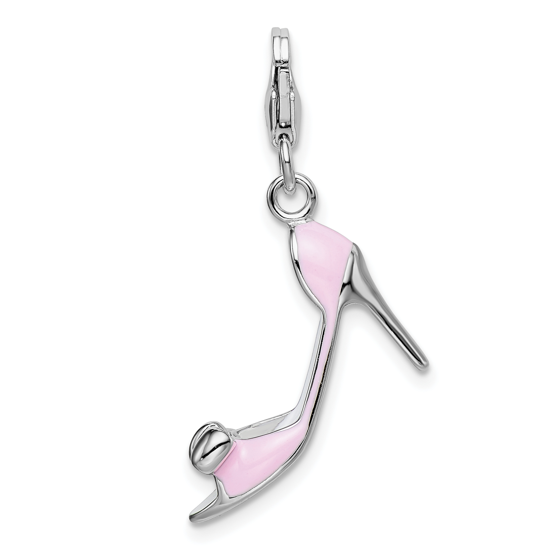 Amore La Vita Silver Polished 3-D Pink Enameled Bow-top High Heel 