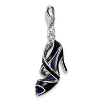 Amore La Vita Sterling Silver Rhodium-plated Polished 3-D Enameled Black High Heel Charm with Fancy Lobster Clasp view 4