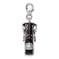 Amore La Vita Sterling Silver Rhodium-plated Polished 3-D Black Red Enameled Cowboy Boot Charm with Fancy Lobster Clasp view 2