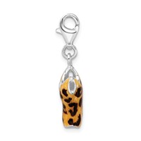 Amore La Vita Sterling Silver Rhodium-plated Polished 3-D CZ Black Yellow Enameled Tank Top Charm with Fancy Lobster Clasp view 2