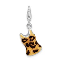 Amore La Vita Sterling Silver Rhodium-plated Polished 3-D CZ Black Yellow Enameled Tank Top Charm with Fancy Lobster Clasp view 3