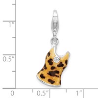 Amore La Vita Sterling Silver Rhodium-plated Polished 3-D CZ Black Yellow Enameled Tank Top Charm with Fancy Lobster Clasp view 4