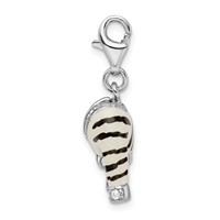 Amore La Vita Sterling Silver Rhodium-plated Polished 3-D CZ Enameled Zebra Jacket Charm with Fancy Lobster Clasp view 2