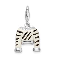Amore La Vita Sterling Silver Rhodium-plated Polished 3-D CZ Enameled Zebra Jacket Charm with Fancy Lobster Clasp view 3